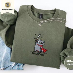 Military Green Huzzah Raccoon Knight Embroidered Sweatshirt