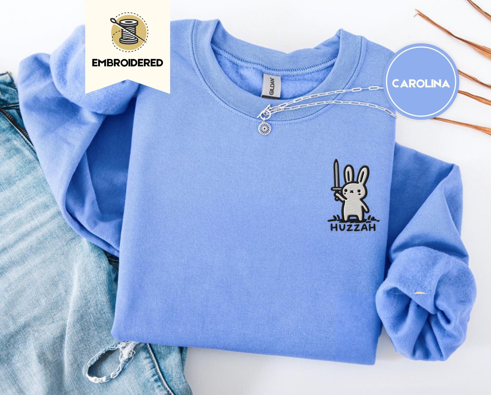 Carolina Blue Huzzah Sword Bunny Embroidered Sweatshirt