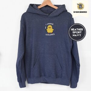 Heather Sport Dark Navy I Choose Violence Duck Embroidered Hoodie