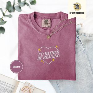 Berry I'd Rather Be Reading Embroidered T-Shirt