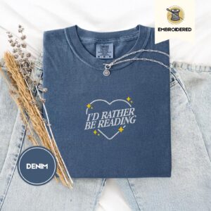Denim I'd Rather Be Reading Embroidered T-Shirt
