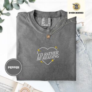 Pepper I'd Rather Be Reading Embroidered T-Shirt