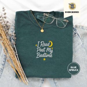 Blue Spruce I Read Past My Bedtime Embroidered T-Shirt