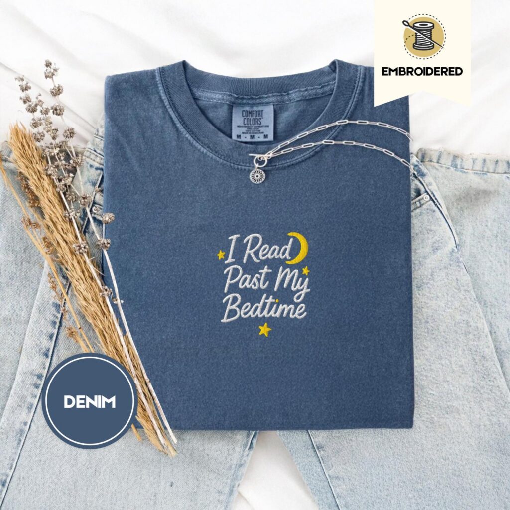 Denim I Read Past My Bedtime Embroidered T-Shirt