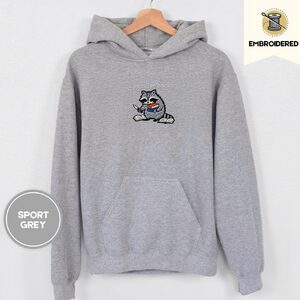 Sport Grey I Require Books Raccoon Embroidered Hoodie