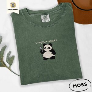 Moss I Require Snacks Panda Embroidered T-Shirt