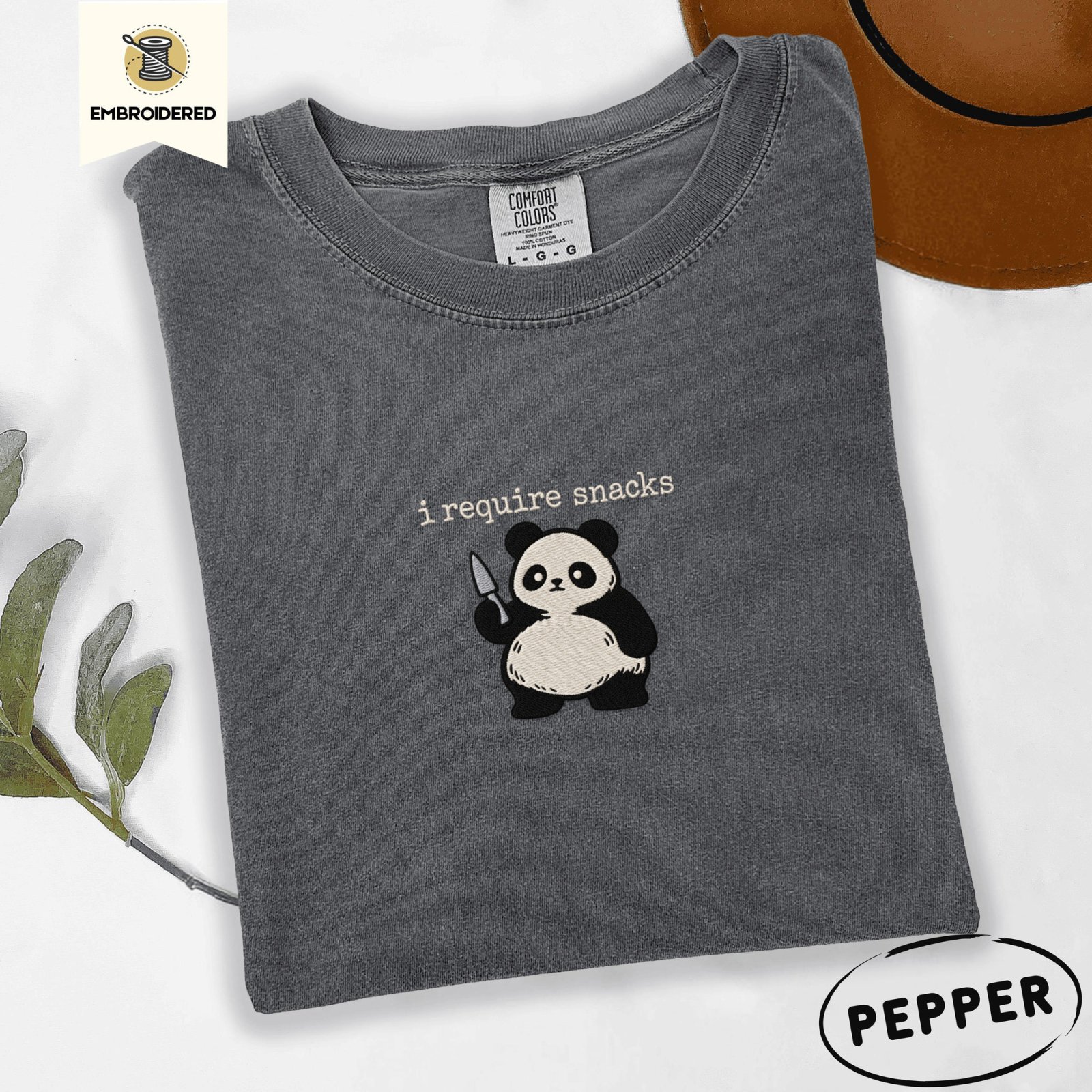 Pepper I Require Snacks Panda Embroidered T-Shirt