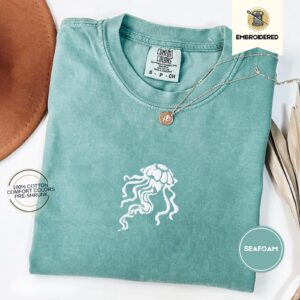Seafoam Jellyfish Embroidered T-Shirt