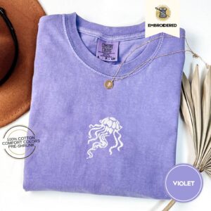 Violet Jellyfish Embroidered T-Shirt