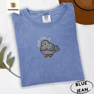 Blue Jean Just Coo It Pigeon Embroidered T-Shirt