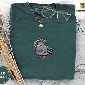 Blue Spruce Just Coo It Pigeon Embroidered T-Shirt