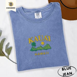 Blue Jean Kaua'i Hawaii Island Embroidered T-Shirt
