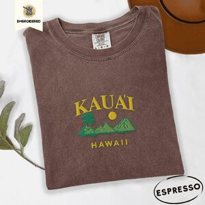 Espresso Kaua'i Hawaii Island Embroidered T-Shirt