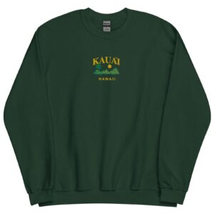Forest Green Kauai Hawaii Island Embroidered Sweatshirt
