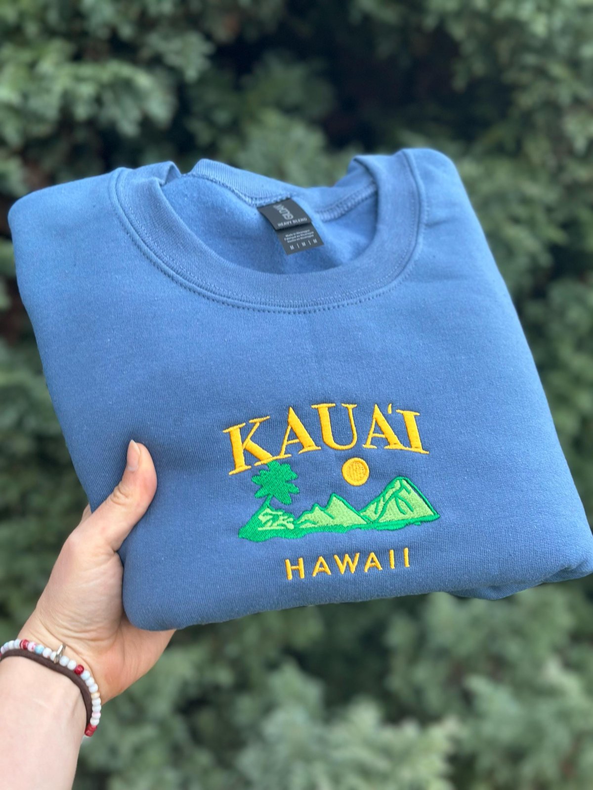 Indigo Blue Kauai Hawaii Island Embroidered Sweatshirt