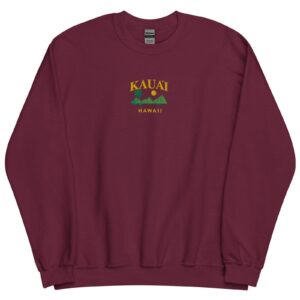Maroon Kauai Hawaii Island Embroidered Sweatshirt