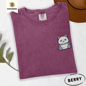 Berry Kawaii Panda Embroidered T-Shirt