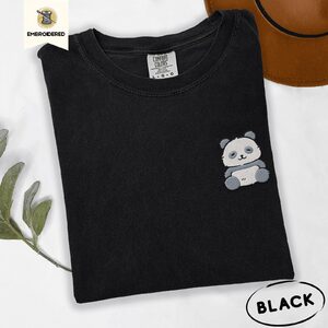 Black Kawaii Panda Embroidered T-Shirt