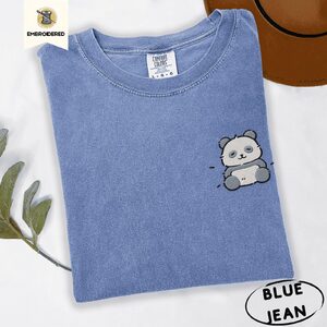 Blue Jean Kawaii Panda Embroidered T-Shirt