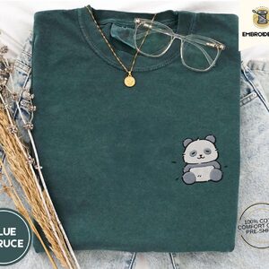 Blue Spruce Kawaii Panda Embroidered T-Shirt