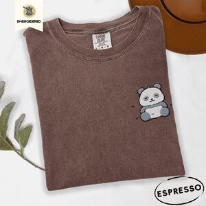 Espresso Kawaii Panda Embroidered T-Shirt