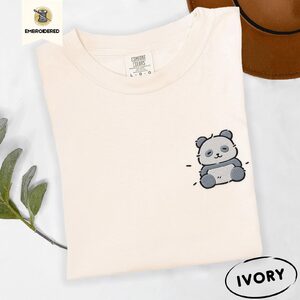 Ivory Kawaii Panda Embroidered T-Shirt