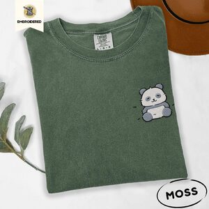 Moss Kawaii Panda Embroidered T-Shirt