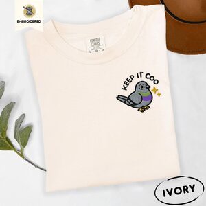 Ivory Keep It Coo Sparkle Pigeon Embroidered T-Shirt