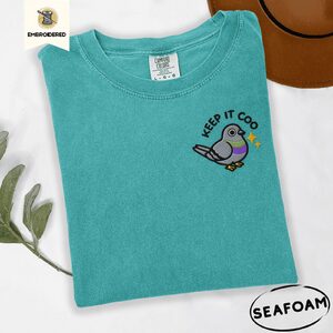 Seafoam Keep It Coo Sparkle Pigeon Embroidered T-Shirt