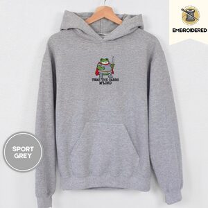 Sport Grey Knight Frog Embroidered Hoodie