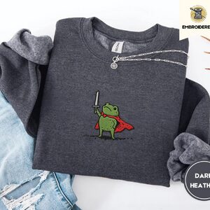 Dark Heather Knight Frog Embroidered Sweatshirt