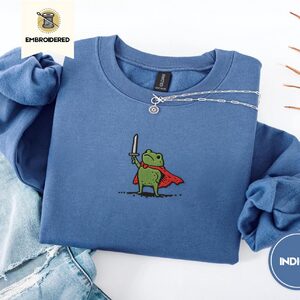 Indigo Blue Knight Frog Embroidered Sweatshirt