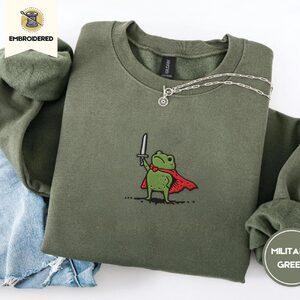 Military Green Knight Frog Embroidered Sweatshirt
