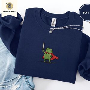 Navy Knight Frog Embroidered Sweatshirt