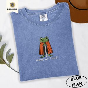 Blue Jean Knight Frog Embroidered T-Shirt