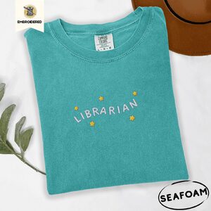 Seafoam Librarian Stars Embroidered T-Shirt