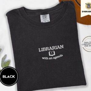 Black Librarian With An Agenda Embroidered T-Shirt