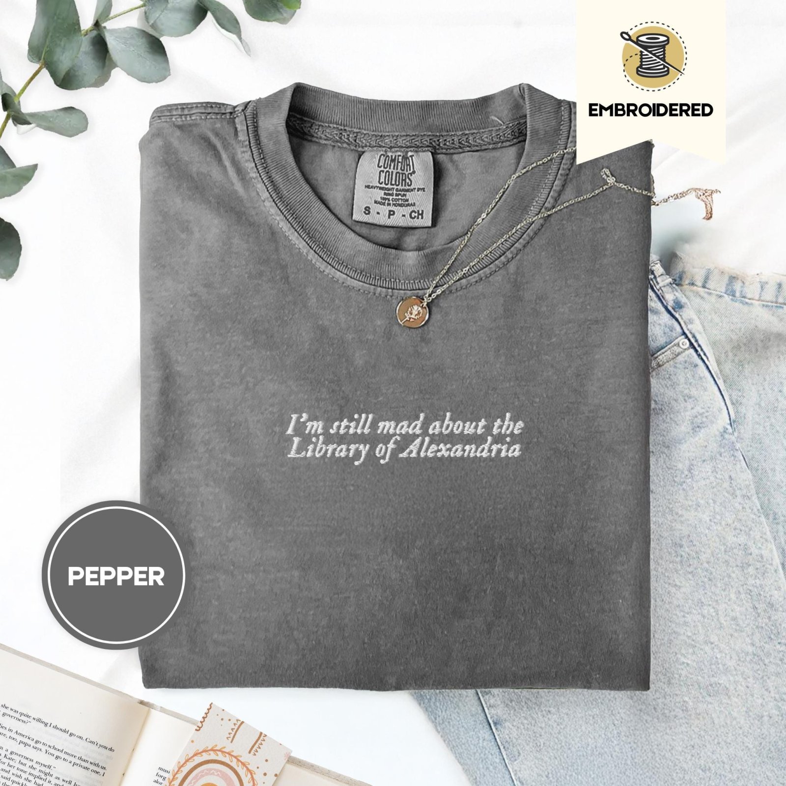 Pepper Library of Alexandria Embroidered T-Shirt