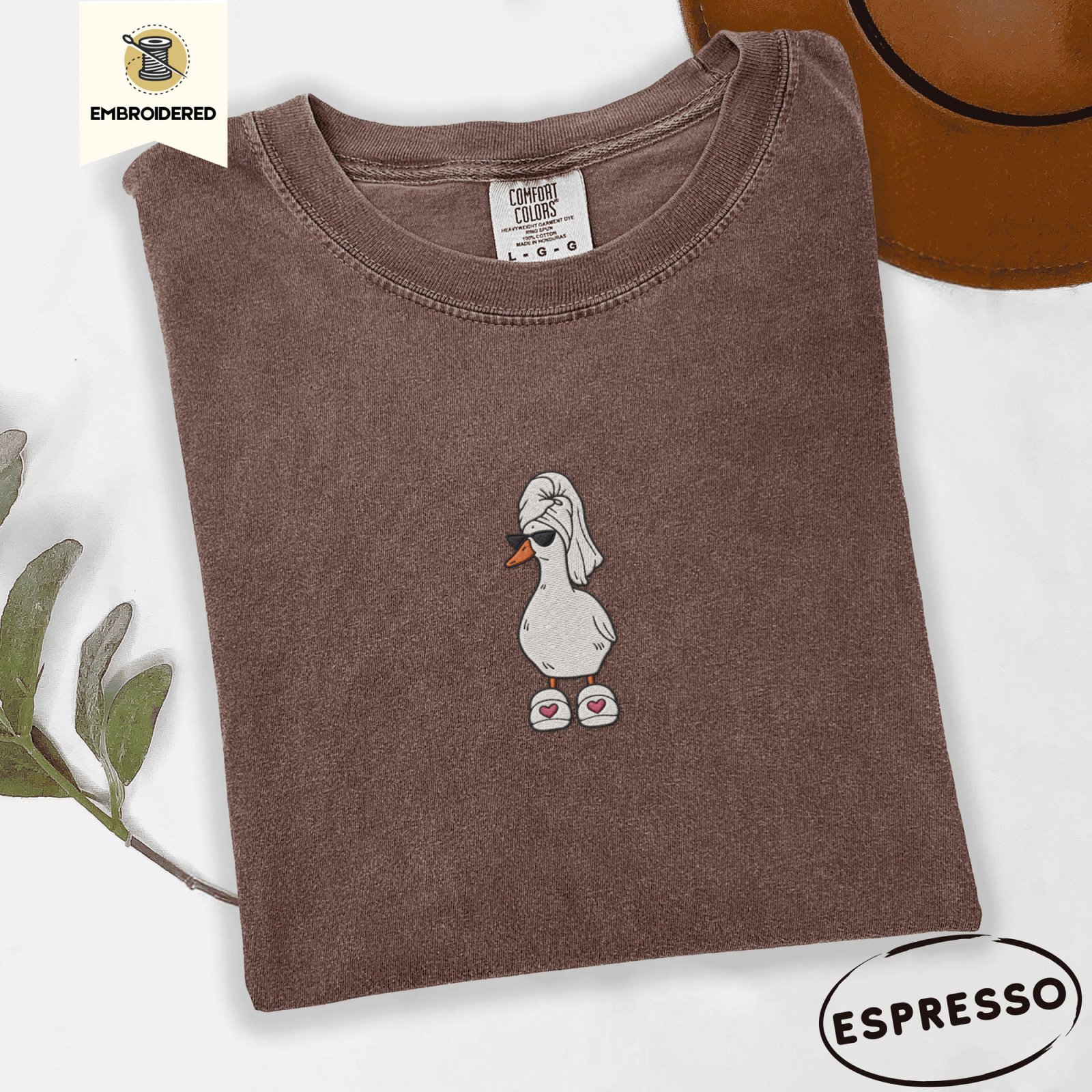 Espresso Live Laugh Leave Me Alone Goose Embroidered T-Shirt