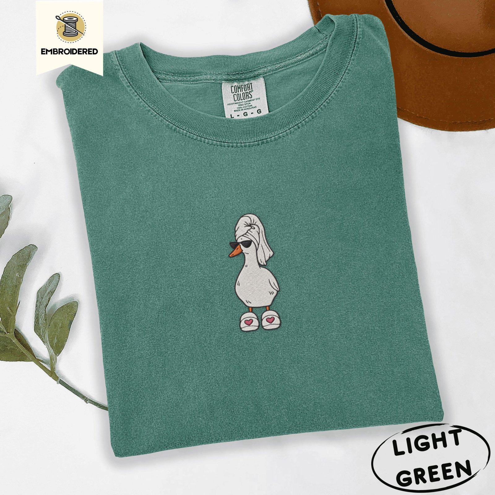 Light Green Live Laugh Leave Me Alone Goose Embroidered T-Shirt