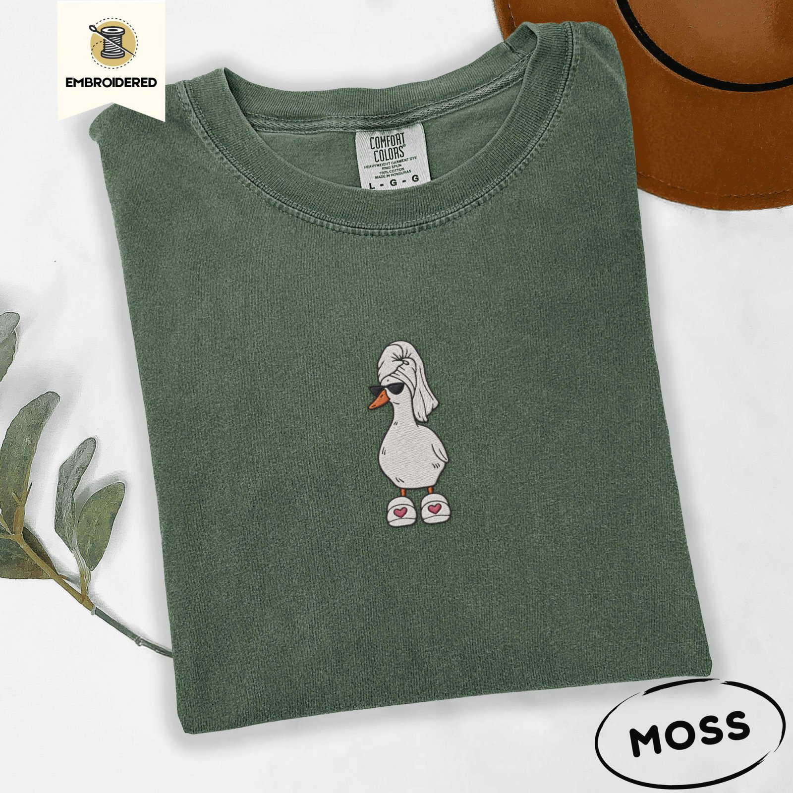 Moss Live Laugh Leave Me Alone Goose Embroidered T-Shirt