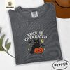 Pepper Luck Is Overrated Black Cat Embroidered T-Shirt