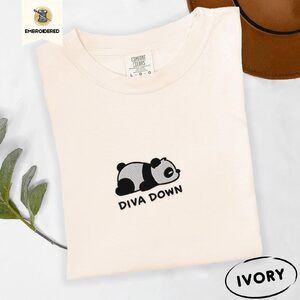 Ivory Lying Panda Diva Down Embroidered T-Shirt