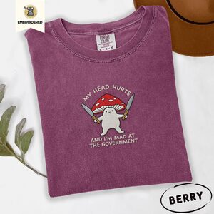 Berry Mad Mushroom With Knives Embroidered T-Shirt