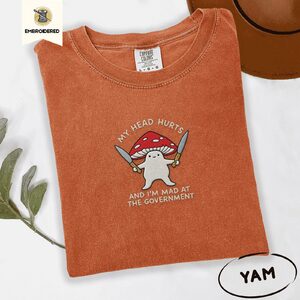 Yam Mad Mushroom With Knives Embroidered T-Shirt