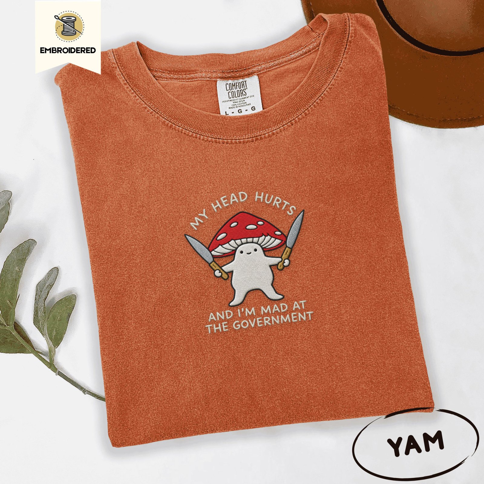 Yam Mad Mushroom With Knives Embroidered T-Shirt