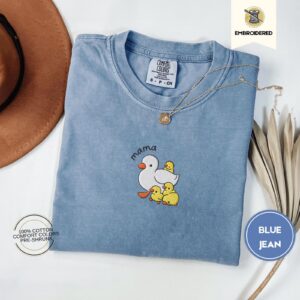 Blue Jean Mama Duck and Ducklings Embroidered T-Shirt