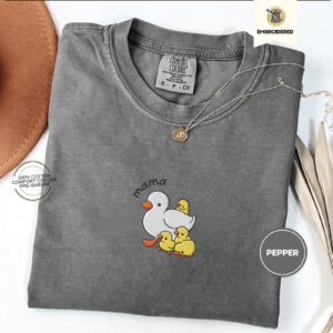 Pepper Mama Duck and Ducklings Embroidered T-Shirt