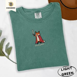 Light Green Medieval Huzzah Fox Embroidered T-Shirt