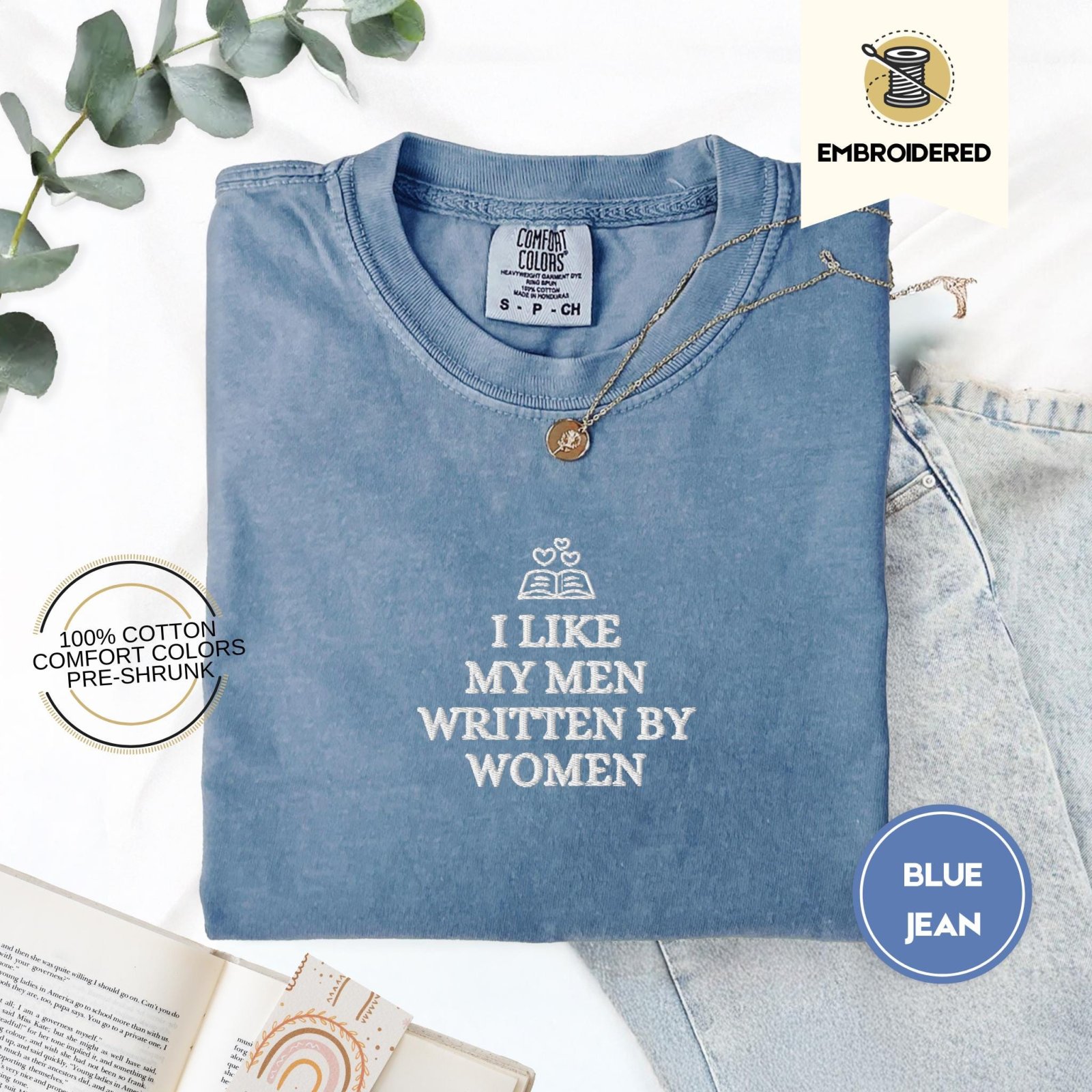 Blue Jean Men Written By Women Embroidered T-Shirt